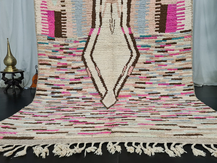 Moroccan Handmade Rug, Tribal Rug, Boujaad Rug, Berber Rug, Pink and Beige Rug, Abstract Rug, Sheep Wool Rug, Tapis Marocain Teppich Marokko