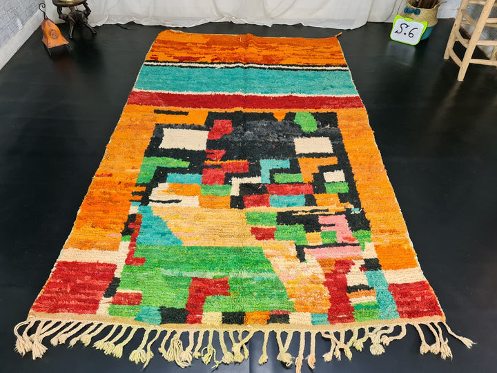 Artistic Moroccan Rug , Boujaad Wool Rug, Abstract Tribal rug, Vibrant Orange Rug, Moroccan Handmade Rug, Berber carpet, Tapis Marocain.