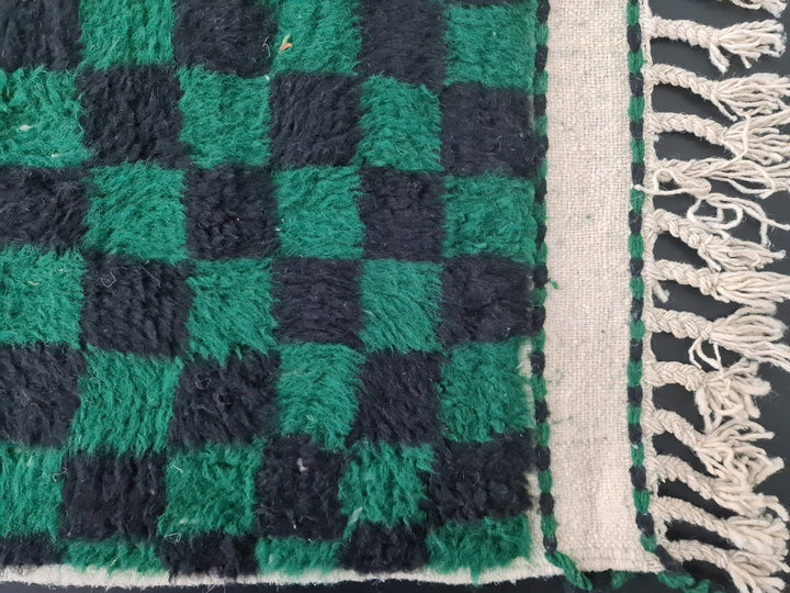 GREEN BENIOURAIN RUG, Moroccan Handmade Carpet, Green  Black Rug, Berber Wool Rug, Checkered Rug, Area Rug, Checkerboard Rug, Bohemian Rug