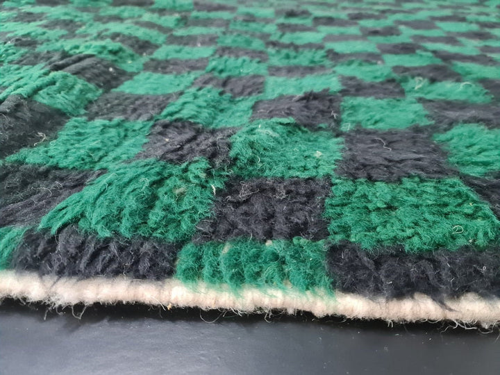 GREEN BENIOURAIN RUG, Moroccan Handmade Carpet, Green  Black Rug, Berber Wool Rug, Checkered Rug, Area Rug, Checkerboard Rug, Bohemian Rug