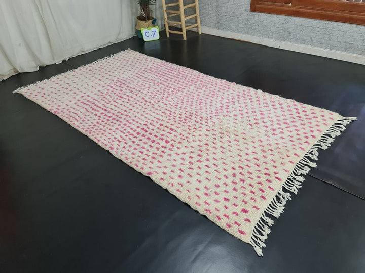 STUNNING BENIOURAIN RUG, Moroccan Handmade Rug, Berber Rug, Handwoven Rug, Handmade Rug, Dotted Rug, Pink And White Rug, Area Wool Carpet