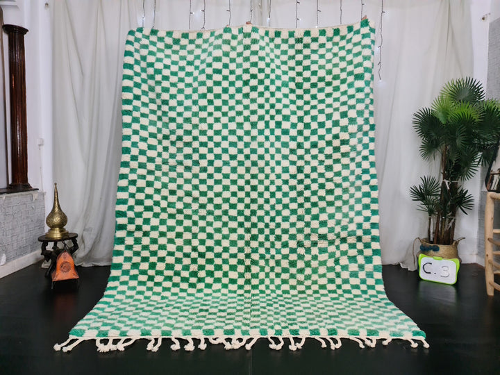 Checkered Mrirt Carpet  Plush RugBerber Rug  High Quality Wool Rug  Handmade Rug  Wool Rug  White and Green Rug  Morocco Berber Rug