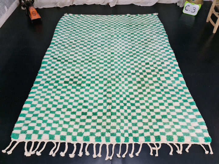 Checkered Mrirt Carpet  Plush RugBerber Rug  High Quality Wool Rug  Handmade Rug  Wool Rug  White and Green Rug  Morocco Berber Rug