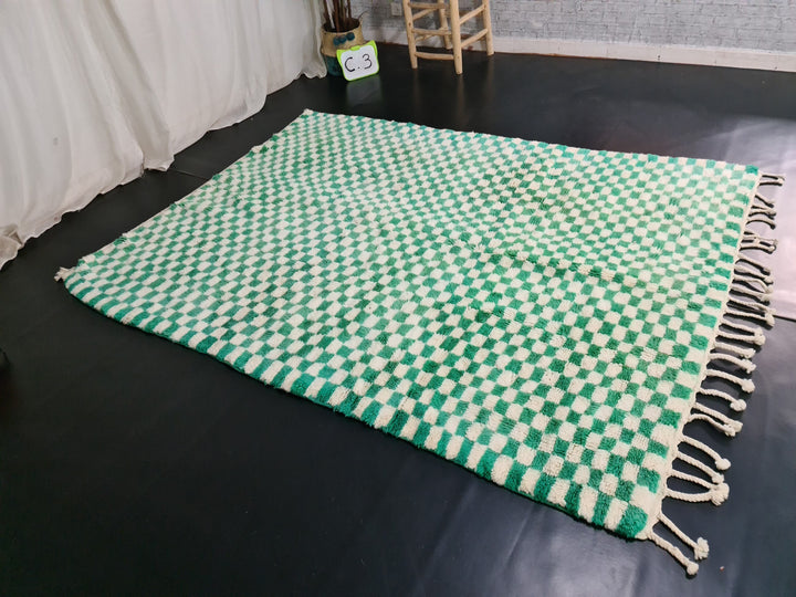 Checkered Mrirt Carpet  Plush RugBerber Rug  High Quality Wool Rug  Handmade Rug  Wool Rug  White and Green Rug  Morocco Berber Rug