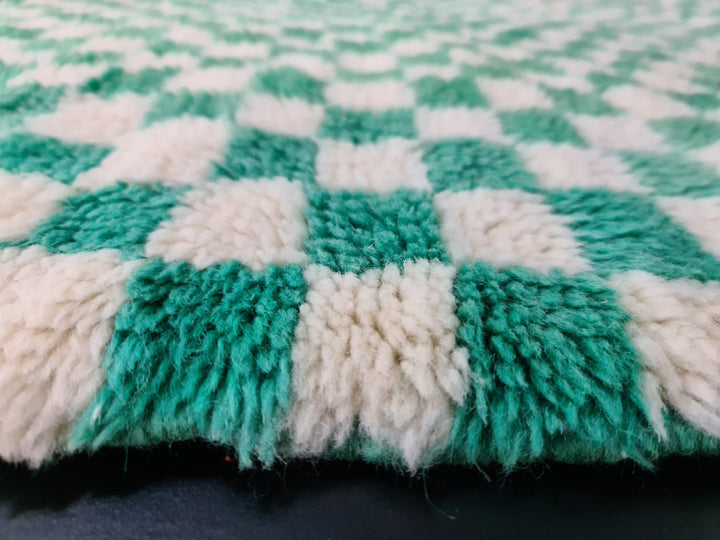 Checkered Mrirt Carpet  Plush RugBerber Rug  High Quality Wool Rug  Handmade Rug  Wool Rug  White and Green Rug  Morocco Berber Rug