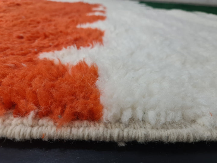 MOROCCAN HANDMADE RUG  Sheep wool rug  Abstract Rug White and Orange Rug Berber Rug  Tapis Marocain  Beni Ourain Rug  Teppish Marokko