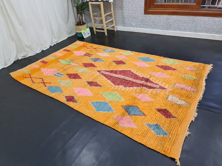 Boujaad Geometric Rug Moroccan Carpet Handmade Authentic Carpet Bohemian Rug, Sheep Wool Rug Orange Wool Rug Tapis Marocain