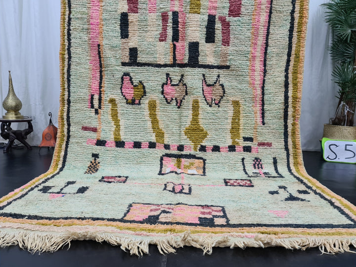 artistic moroccan rug , boujaad wool rug, abstract tribal rug, moroccan handmade  rug, faded green rug, berber carpet, tapis marocain