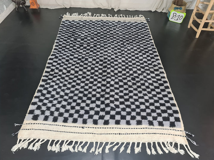 Moroccan Beniourain Rug  Checkered Area Rug  Black and Gray Rug  Wool Area Rug  Handmade Rug  Berber Rug  Tapis Marocains.