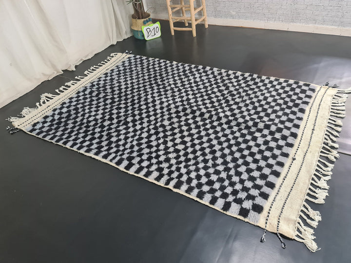 Moroccan Beniourain Rug  Checkered Area Rug  Black and Gray Rug  Wool Area Rug  Handmade Rug  Berber Rug  Tapis Marocains.