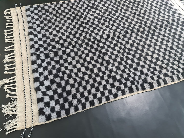 Moroccan Beniourain Rug  Checkered Area Rug  Black and Gray Rug  Wool Area Rug  Handmade Rug  Berber Rug  Tapis Marocains.