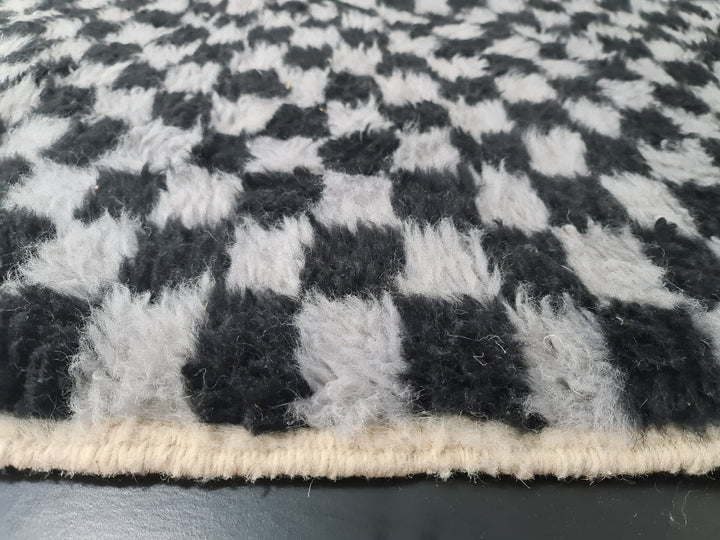 Moroccan Beniourain Rug  Checkered Area Rug  Black and Gray Rug  Wool Area Rug  Handmade Rug  Berber Rug  Tapis Marocains.