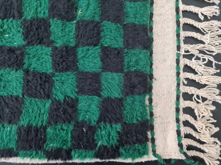 Moroccan Checkered Rug, Beni Ourain Rug, Tribal rug, Authentic Wool, Green  Black Rug, Berber Rug, Tapis Marocain, Teppish Marokko