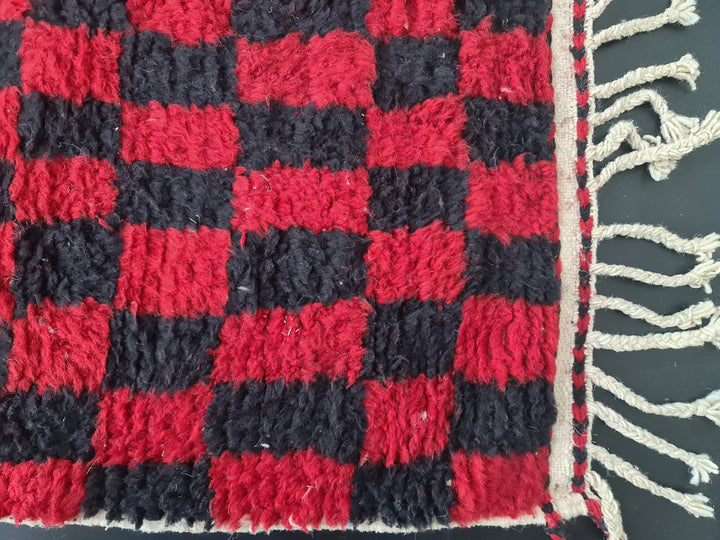 Moroccan Beni Ourain Rug, Checkered Handmade Rug, Red and Black Rug, Tribal Rug, Sheep Wool Rug, Berber Rug, Tapis Marocain, Teppish Marokko