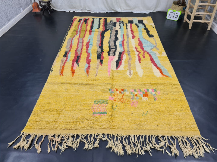 Tribal Moroccan rug, Moroccan Boujaad Rug, Yellow Abstract Rug, Handmade Moroccan Rug, Authentic Wool Rug, Berber Carpet, Bohemian Rug.