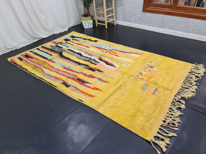 Tribal Moroccan rug, Moroccan Boujaad Rug, Yellow Abstract Rug, Handmade Moroccan Rug, Authentic Wool Rug, Berber Carpet, Bohemian Rug.