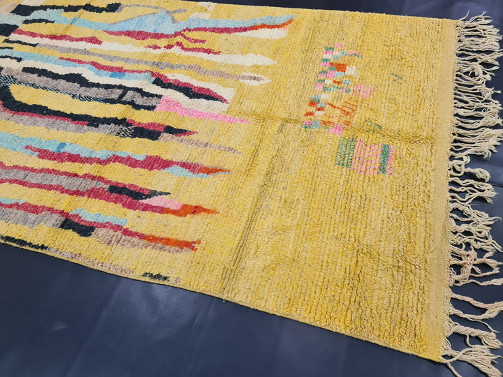 Tribal Moroccan rug, Moroccan Boujaad Rug, Yellow Abstract Rug, Handmade Moroccan Rug, Authentic Wool Rug, Berber Carpet, Bohemian Rug.