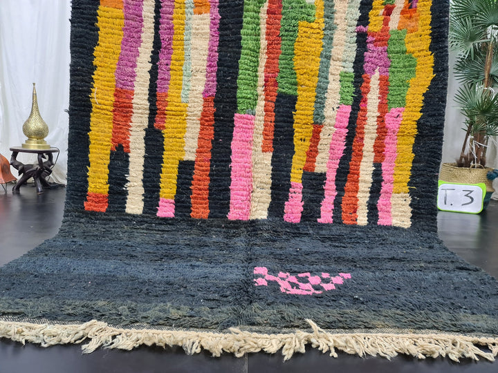 Authentic Abstract Rug, Moroccan Rug Area, Tribal Black Carpet, Handmade Wool Rug, Boujaad Wool, Black Wool Carpet, Bohemian Rug