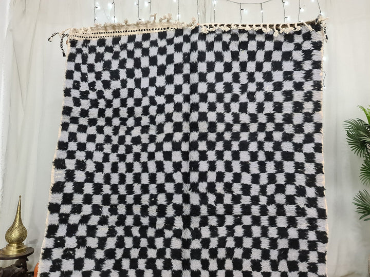 Moroccan Handmade Rug, Beni Ourain Rug, Sheep Wool Rug, Black And Light GrayRug, Checkered Rug, Berber Rug, Tapis berbere, Teppish Marokko