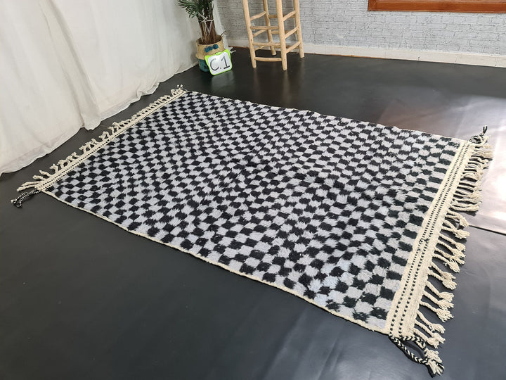 Moroccan Handmade Rug, Beni Ourain Rug, Sheep Wool Rug, Black And Light GrayRug, Checkered Rug, Berber Rug, Tapis berbere, Teppish Marokko