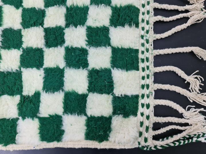 Gorgeous Beni Ourain Rug, Moroccan Handmade Carpet, Green and White Rug, Tribal WoolRug, Berber Rug, Checkered Rug, Tapis berbere