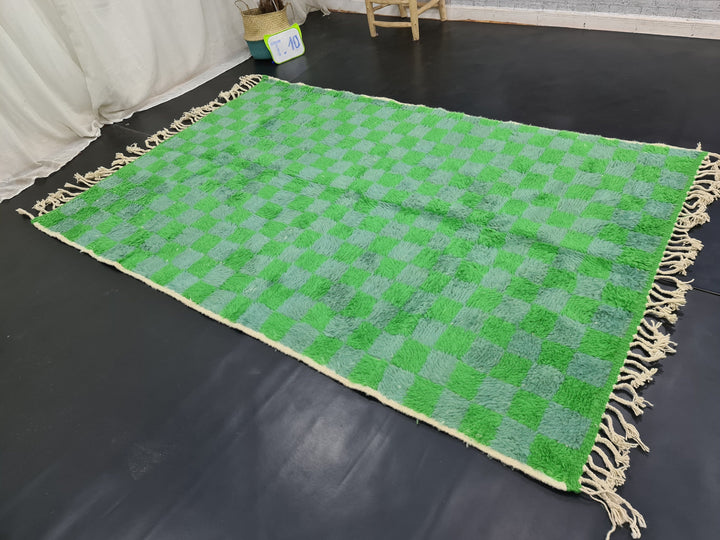 Checkered Moroccan Carpet, Green Rug, Beni Ouarain Rug, Authentic Wool, Berber Rug, Deco Art carpet, Handmade Moroccan Rug, Teppish Marokko