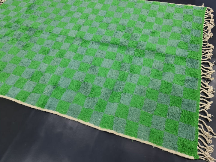 Checkered Moroccan Carpet, Green Rug, Beni Ouarain Rug, Authentic Wool, Berber Rug, Deco Art carpet, Handmade Moroccan Rug, Teppish Marokko