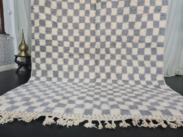 Authentic Moroccan Carpet, Handmade Rug, Sheep Wool Rug, Scandinavian Rug, Checkered Rug, Tapis berbere, White and Gray Rug, Handmade Wool