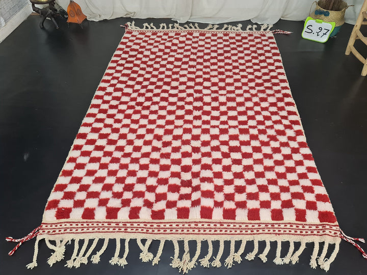 Moroccan Handmade Carpet, Red and White Rug, Beni Ourain Rug, Checkered Rug, Sheep Wool Rug, Tapis Berbere, Teppish Marokko,