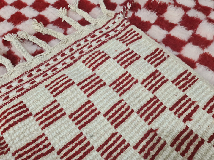 Moroccan Handmade Carpet, Red and White Rug, Beni Ourain Rug, Checkered Rug, Sheep Wool Rug, Tapis Berbere, Teppish Marokko,