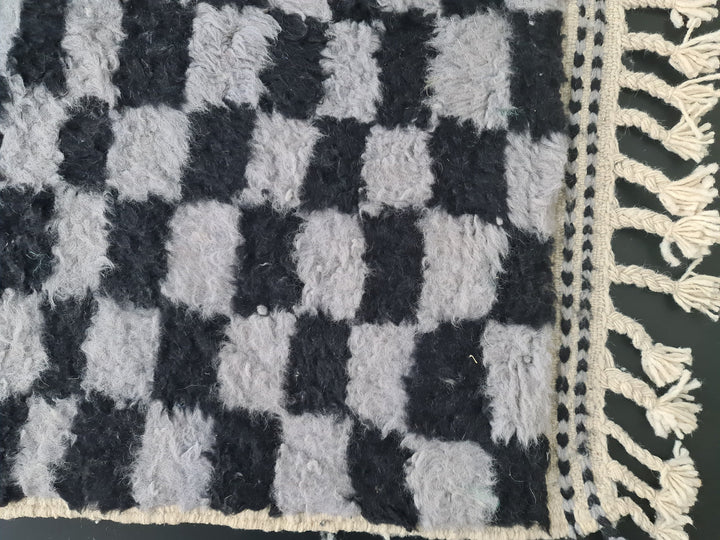 Gorgeous Beni Ourain Rug, Moroccan Handmade Carpet, Gray and Black Rug, Tribal Wool Rug, Berber Rug, Checkered Rug, Tapis berbere