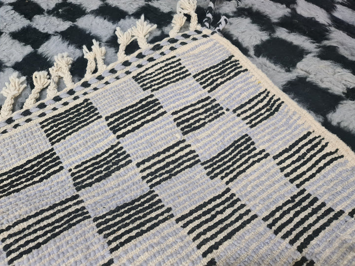 Gorgeous Beni Ourain Rug, Moroccan Handmade Carpet, Gray and Black Rug, Tribal Wool Rug, Berber Rug, Checkered Rug, Tapis berbere