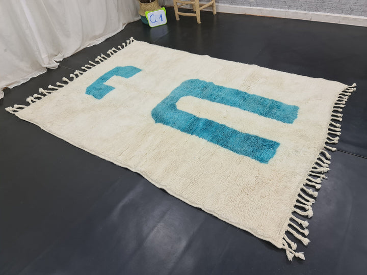 Artistic Mrirt Rug, Handmade Moroccan Carpet, White and blue Tribal Rug, Berber WoolRug, Abstract Rug, Tapis Berbere, Teppish Marokko.