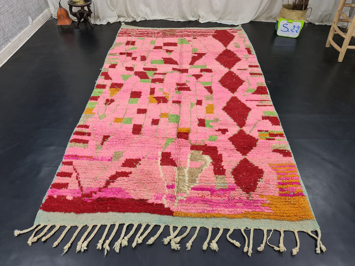 Authentic Boujaad Rug, Moroccan Handmade Rug, Pink Abstract Rug, Berber Tribal carpet, Bohemian Pink Rug, Sheep Wool Rug, Teppish Marokko.