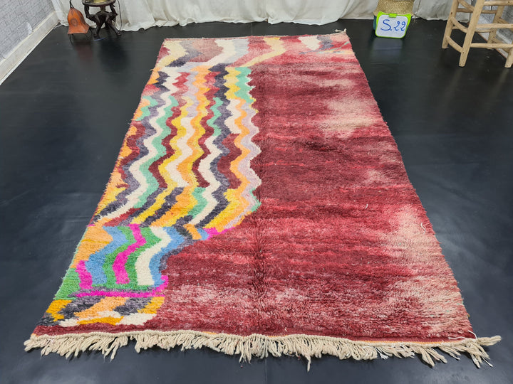 Handmade Boujaad Rug, Moroccan Authentic Rug, Azilal Rug, Maroon Patchwork Rug, Berber Carpet, Bohemian Wool Rug.