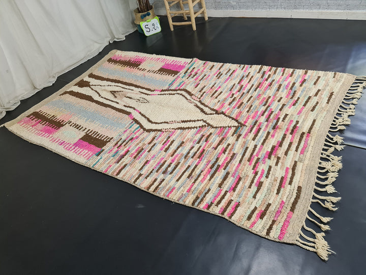 Moroccan Handmade Rug, Tribal Rug, Boujaad Rug, Berber Rug, Pink and Beige Rug, Abstract Rug, Sheep Wool Rug, Tapis Marocain Teppich Marokko