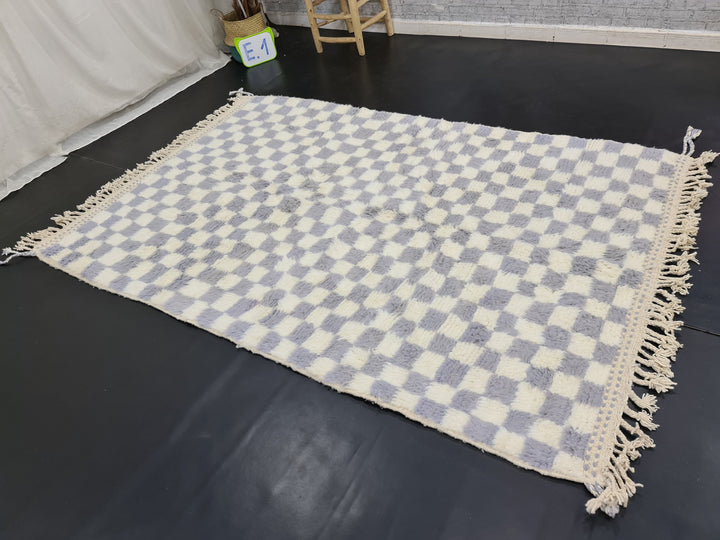 Beni Ourain Rug, Moroccan Rug, Sheep Wool Rug, Checkered Rug, Authentic Carpet, White and Gray Rug, Handmade Rug, Berber Rug, Bohemian Rug