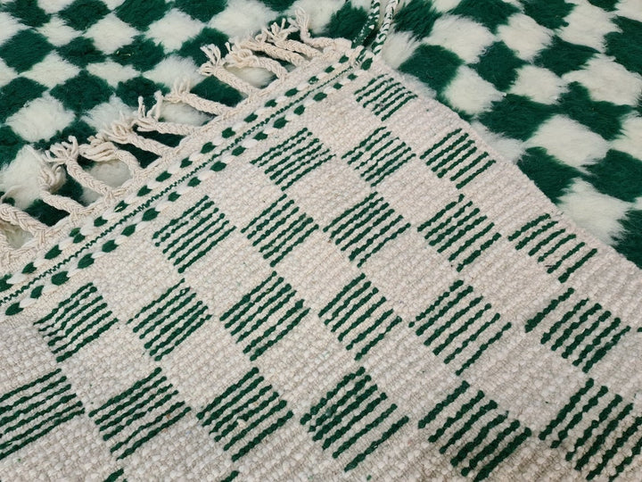 MOROCCAN HANDMADE RUG, Beni Ourain White  Green Rug, Handmade Wool Rug, Checkered Rug, Moroccan Berber Rug, Handwoven Rug, Area Wool Rug