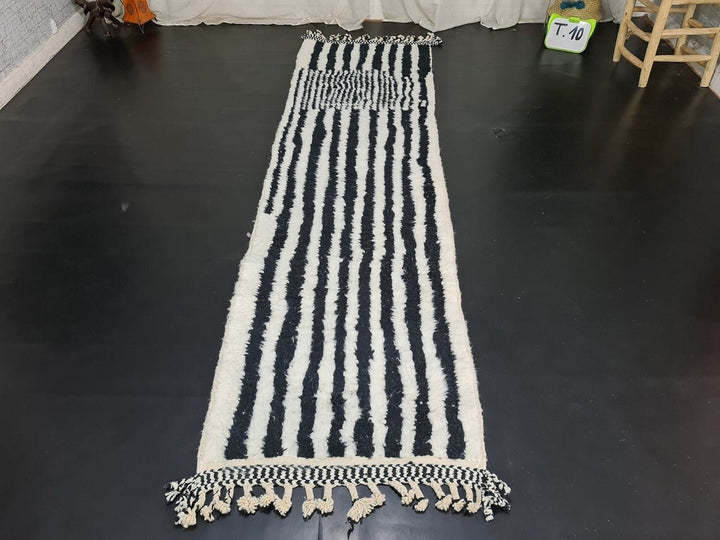 CUTE BENIOURAIN RUNNER , Handmade Checkered Runner Rug, Authentic Moroccan Rug, Striped Rug, Black and White Runner, Berber Rug, Black Rug