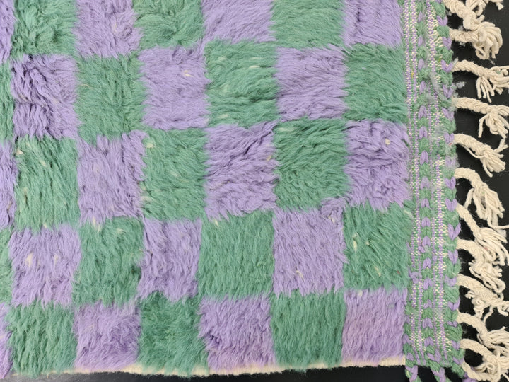 Beni Ourain Rug, Moroccan Rug, Sheep Wool Rug, Check Rug, Authentic Carpet, Purple and Green Rug, Handmade Rug, Berber Rug, Bohemian Rug