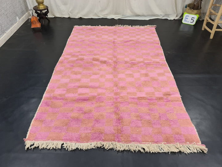 Moroccan Handmade Carpet, Beni Ourain Rug, Tribal Checkered Rug, Sheep Wool Rug, Pink Checker Rug, Berber Rug, Tapis berbere,Teppish Marokko