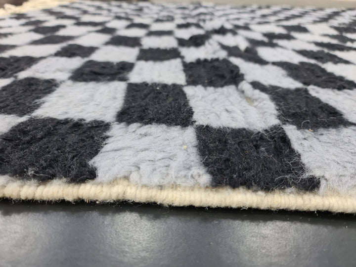 Authentic Beni Ourain Rug, Sheep Wool Rug Checkered Moroccan Rug, Black and Gray Rug  Berber Rug  Tapis Marocains, Teppish Marokko