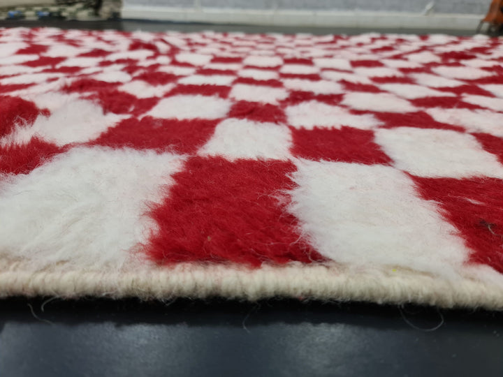 Gorgeous Beni Ourain Rug, Moroccan Handmade Rug, Check Rug, Sheep Wool Rug, White and Red Rug, Berber Rug, Checkered Rug, Tapis berbere