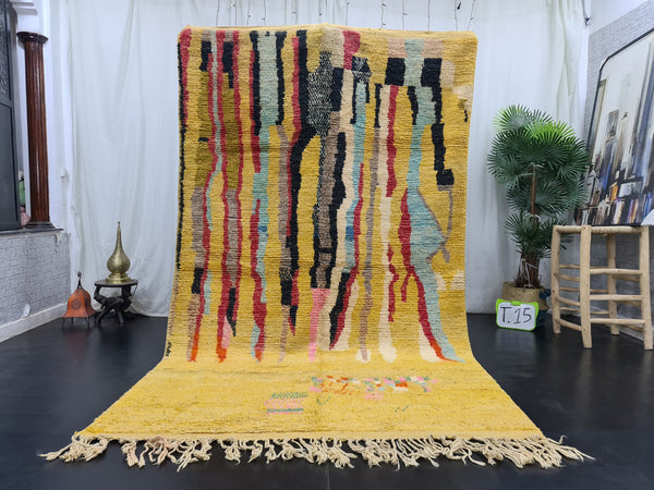 Tribal Moroccan rug, Moroccan Boujaad Rug, Yellow Abstract Rug, Handmade Moroccan Rug, Authentic Wool Rug, Berber Carpet, Bohemian Rug.