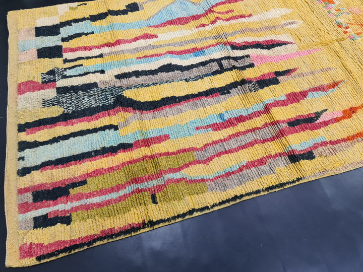 Tribal Moroccan rug, Moroccan Boujaad Rug, Yellow Abstract Rug, Handmade Moroccan Rug, Authentic Wool Rug, Berber Carpet, Bohemian Rug.