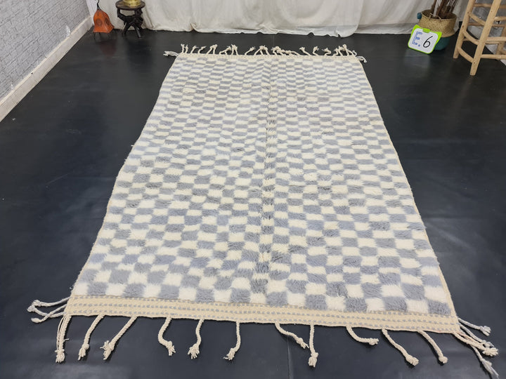 Beni Ourain Rug, Moroccan Rug, Sheep Wool Rug, Checkered Rug, Authentic Carpet, White and Gray Rug, Handmade Rug, Berber Rug, Bohemian Rug