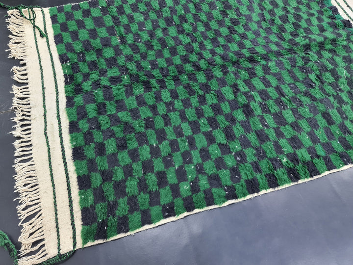 Authentic Beniourain Rug, Green and Black Wool Rug Checkered Moroccan Rug Beni Ourain Rug  Berber Rug Tapis Marocains,Teppish Marokko