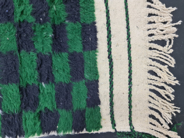 Authentic Beniourain Rug, Green and Black Wool Rug Checkered Moroccan Rug Beni Ourain Rug  Berber Rug Tapis Marocains,Teppish Marokko