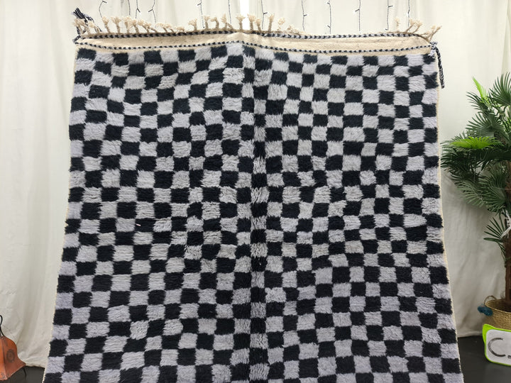 Checkered Moroccan Carpet, Authentic Wool Rug, Beni Ouarain Rug, Gray and Black Wool, Berber Rug, Checker Rug, Handmade Moroccan Rug