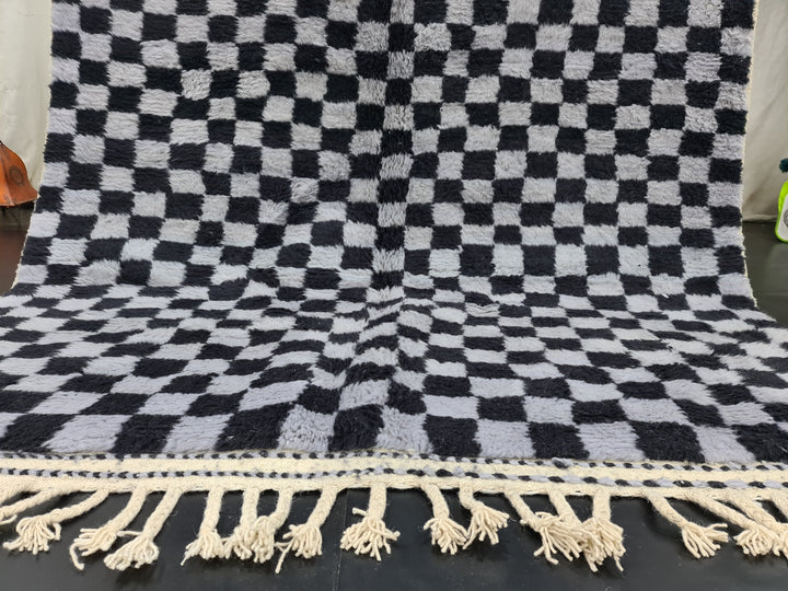 Checkered Moroccan Carpet, Authentic Wool Rug, Beni Ouarain Rug, Gray and Black Wool, Berber Rug, Checker Rug, Handmade Moroccan Rug